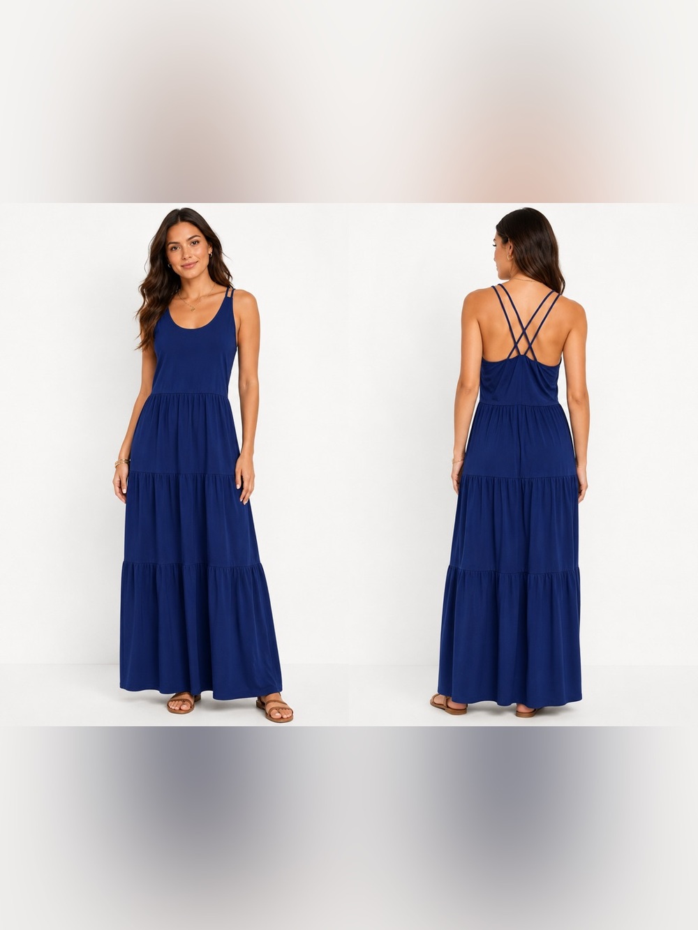 Ann Taylor LOFT Tiered Criss Cross Back Colbat Blue Sleeveless Maxi Dress Size 4